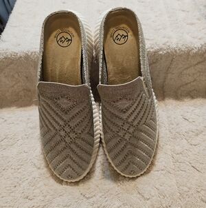 White Mountain Glitter Knit Slip-On Moccasins in Taupe and White